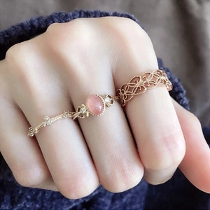 Anelli vintage in argento sterling 925 con rodocrosite rosa e motivi a pizzo