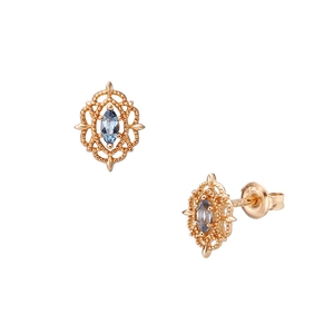 Pendientes vintage S925 oro rosa con topacio talla marquesa y diseño de encaje