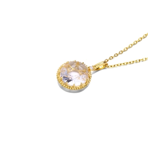 Collier avec pendentif en cristal blanc naturel et argent S925 avec pierre précieuse ronde