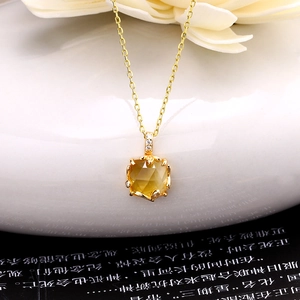 Collana con Ciondolo a Foglia in Citrino Placcato Oro in Argento Sterling 925 Stile Giapponese Gioielli in Cristallo Giallo Donna