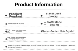 Spécifications du pendentif en argent S925 avec quartz rutilé naturel et placage en or 14K