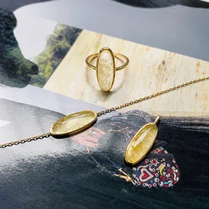 Mise à plat de bijoux rétro en argent S925 avec quartz rutilé, bague et pendentif