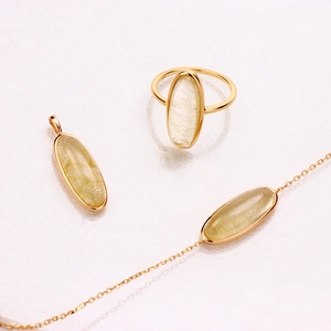 Parure de bijoux en argent S925 doré avec des pierres précieuses naturelles en quartz rutilé