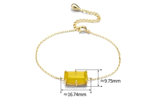 Detailed view of yellow chalcedony gemstone on gold 925 silver bracelet measuring 16.74mm