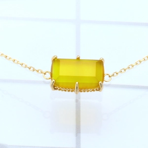 Elegant 925 sterling silver gold-plated necklace with a rectangular yellow chalcedony pendant
