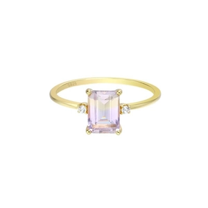 Bague en argent 925 avec améthyste rectangulaire et plaquage en or jaune 14K