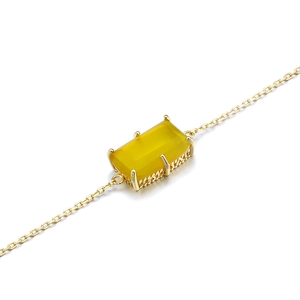 Minimalist 925 sterling silver bracelet featuring a yellow chalcedony gemstone in gold finish