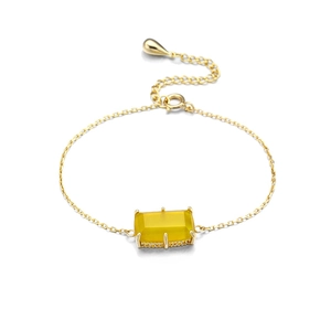 Minimalist 925 sterling silver bracelet with a rectangular yellow chalcedony gemstone