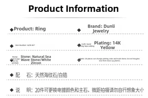 Detailed specifications for S925 silver ring with Larimar and 14K gold plating