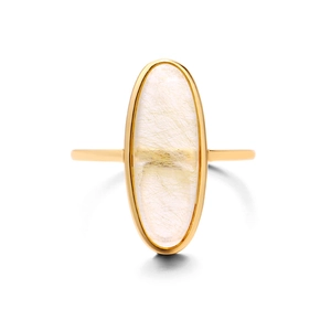 Bague en argent S925 plaqué or avec quartz rutilé doré naturel de forme ovale élégante