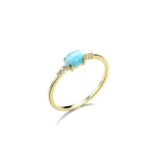 Japanese Minimalist 925 Sterling Silver Ring 14K Gold Plated Natural Larimar Stone And White Zircon For Women Jewelry