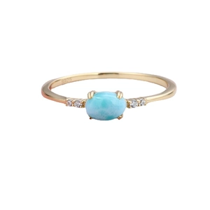 Elegant gold S925 silver ring featuring oval blue Larimar stone and zircon accents