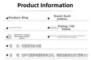 Specifiche dell'anello in argento S925 con Topazio Blue London e placcatura oro 14K