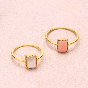 Bagues en argent S925 nacre avec dorure à bordure couronne en rose et corail