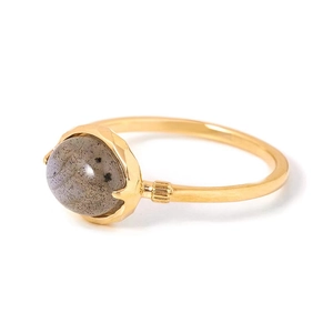 Vintage 925 Silberring vergoldet mit Labradorit-Naturstein und gehämmerter Metallstruktur