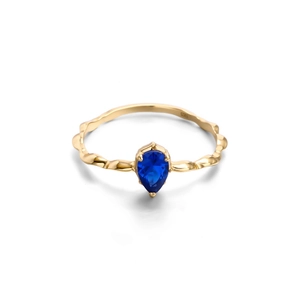 Anillo vintage de plata esterlina 925 con circón azul de gota y baño de oro