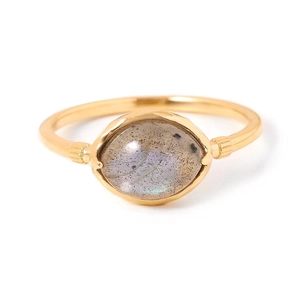 Vintage 925 Sterling Silber Ring Für Damen Natürlicher Labradorit Ovaler Edelstein 14K Vergoldet Japanischer Leichter Luxus Mode Schmuck Fingerring