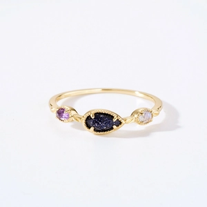 Vintage-Ring-Set aus vergoldetem 925er Silber mit blauen und lila Steinen