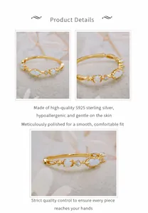 Macro-opnamen van de S925 sterling zilveren vergulde ring met opaal en kristal details