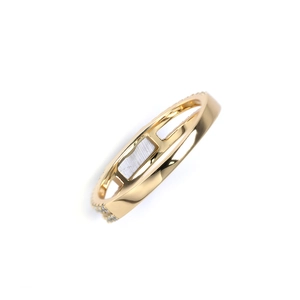 Elegant gold plated S925 silver ring featuring H-shaped cutout and pavé set zircons