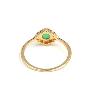 Retro S925 silver 14K gold plated ring with green agate in sunburst setting
