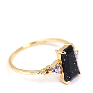 Bague élégante en or S925 avec pierre de soleil bleue et améthystes violettes