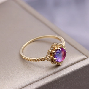 Macro shot of 925 silver gold-plated ring featuring gradient zircon and wheat ear texture