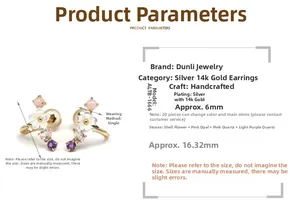 Detail of 925 silver 14k gold-plated ear cuff with shell flower and amethyst stones