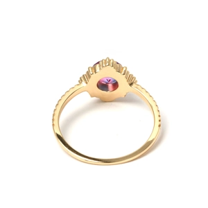 Japanese style 925 silver gold plated ring featuring gradient round zircon and petal setting