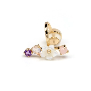 Japanese style 925 silver gold plated flower ear cuff with shell and purple gemstones