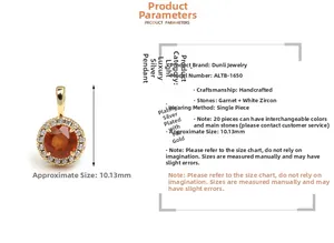 Detailed view of S925 silver pendant with orange garnet and micro-paved cubic zirconia
