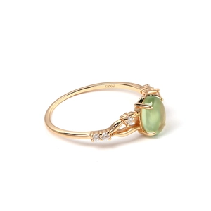 Minimalist 925 sterling silver gold-plated ring with oval green prehnite and accents