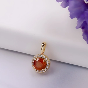 Elegant S925 silver necklace pendant with orange garnet and micro-pave zircons