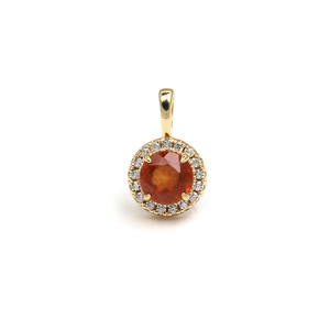 925 Sterling Silver Round Fanta Garnet Pendant For Women Gold Plated White Zircon Halo Pendant Only (Without Chain) Fine Jewelry