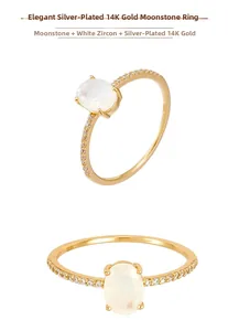 Close-up of natural moonstone ring with S925 sterling silver and 14k gold plating
