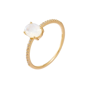Elegant natural moonstone ring in gold plated S925 silver with small zircon accents