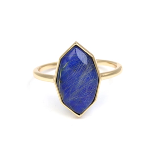 Vintage S925 silver gold-plated ring featuring a hexagonal blue gemstone in a minimal band