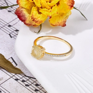 Bague en Argent Sterling S925 Plaquée Or 14K avec Quartz Rutilé pour Femme Vintage Rond Zircone Incrusté Bijoux Luxe
