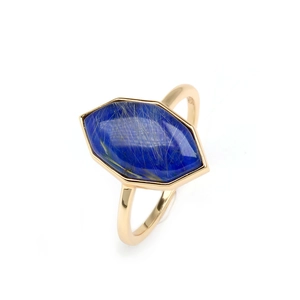 Vintage Court Style S925 Sterling Silver Ring Gold Plated Blue Lapis Lazuli Natural Gold Rutilated Quartz Inlaid Ring For Women