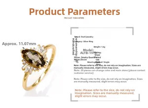 Anillo de plata S925 con cuarzo ahumado talla marquesa y detalles de circonita blanca