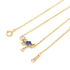 Collana in argento S925 placcato oro con pietra di luna e ciondolo stella blu