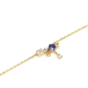 Collana placcata oro in argento S925 con pietra blu e ciondolo stella e pietra di luna