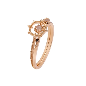 Elegante 925 zilveren roségouden stapelbare ringen met maansteen en zwarte diamantaccenten