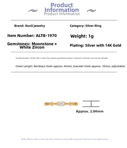 Detailed specifications of S925 silver ring with natural moonstone and 14K gold finish