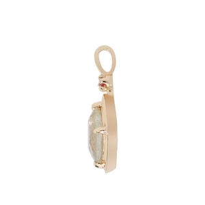Pendente di lusso in argento 925 placcato oro con quarzo rutilato naturale e pietra rossa