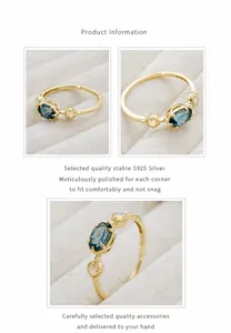 Vues détaillées de la bague en argent S925 avec topaze bleue et pierres d'opale