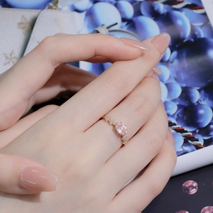 Elegant S925 sterling silver ring with oval pink quartz and diamonds in rose gold finish