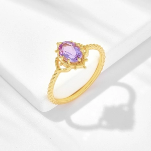 Vintage 925 Sterling Silver Amethyst Crown Ring For Women Gold Plated Oval Purple Crystal Rope Texture Band Luxury Jewelry