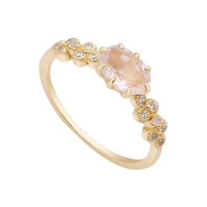 Vintage 925 Sterling Silver 14K Gold Plated Oval Rose Quartz Ring With Zirconia Accents Elegant Finger Jewelry For Women