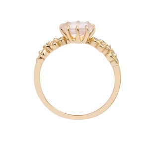 Elegant S925 sterling silver ring with large round pink quartz and crown-set side diamonds